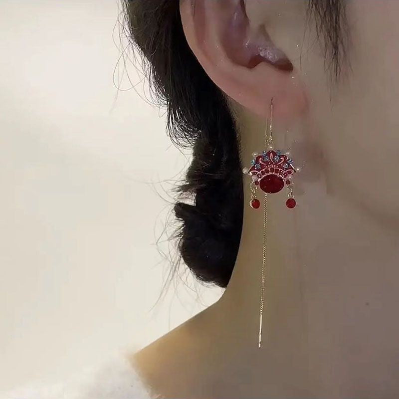 Beijing opera face tassel earrings zirconium alloy earrings suitable for dating shopping and celebrating holidays