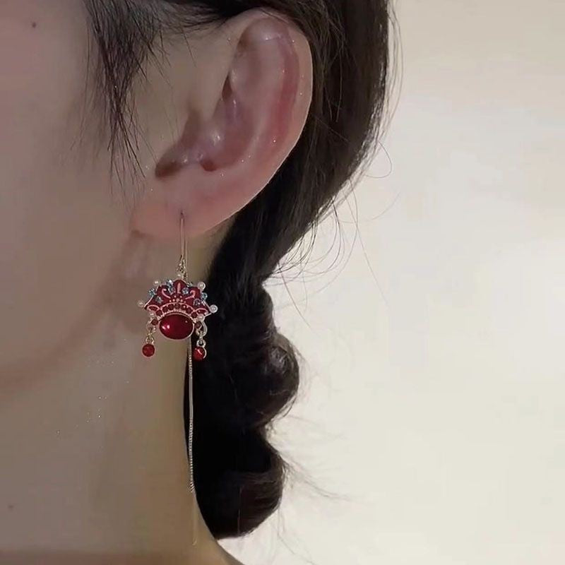 Beijing opera face tassel earrings zirconium alloy earrings suitable for dating shopping and celebrating holidays