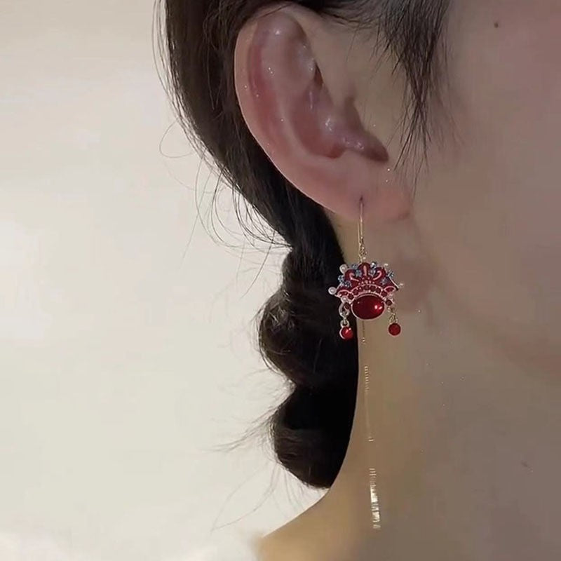 Beijing opera face tassel earrings zirconium alloy earrings suitable for dating shopping and celebrating holidays