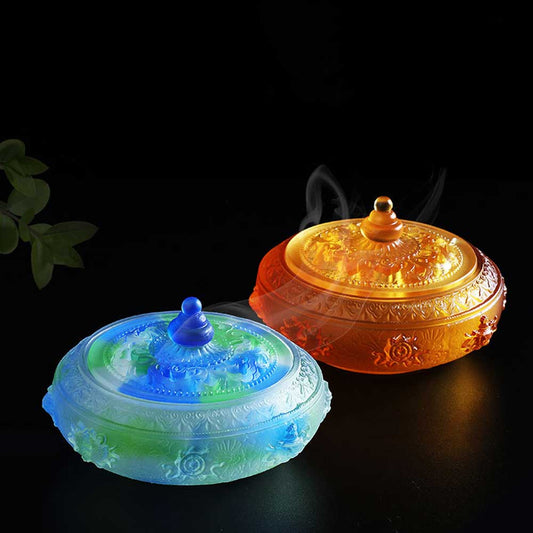 Ancient glass eight auspicious plate incense burner fragrant tea ceremony auspicious cloud sandalwood incense burner