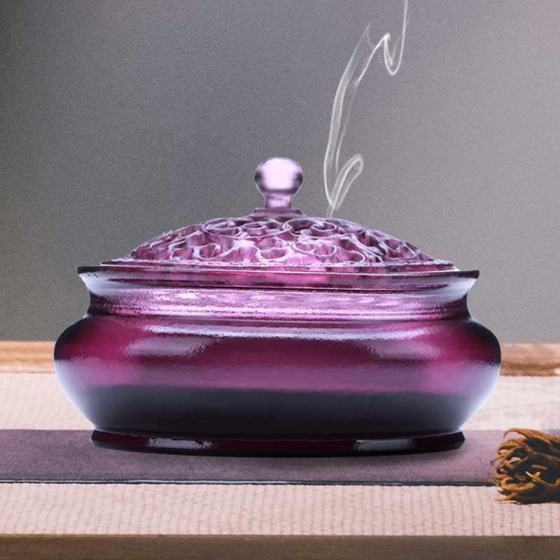 Sandalwood Burner Home Aromatherapy Burner Indoor Tea Ceremony Incense Buddha Zen Thought Colored Glass Pan Incense Backflow Incense Burner Creative Ornament