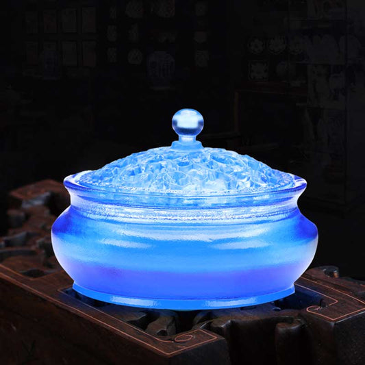 Sandalwood Burner Home Aromatherapy Burner Indoor Tea Ceremony Incense Buddha Zen Thought Colored Glass Pan Incense Backflow Incense Burner Creative Ornament