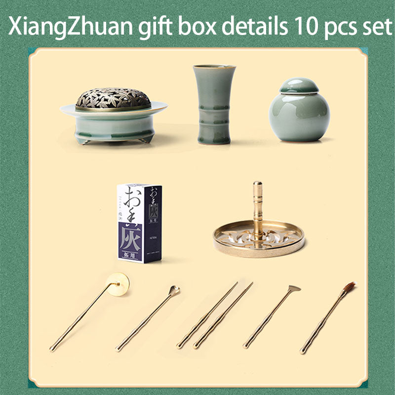 Celadon Incense Burner Set 10pcs Chinese Style Incense Road Gift Box